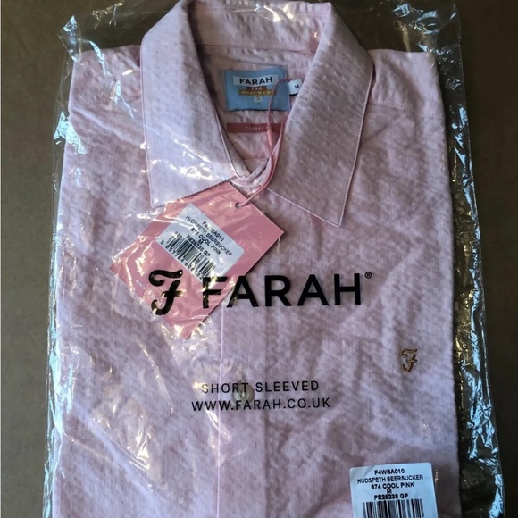 Farah Other - Farah Vintage Medium Mens Hudspeth Seersucker Short Sleeve Shirt Cool Pink BNWT